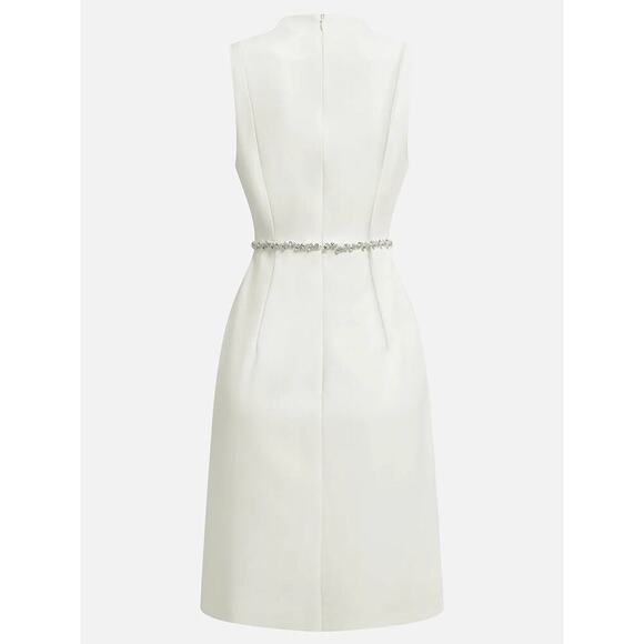 Fehaute White V-Neck Sleeveless Rhinestone sophisticated chic. Old Money - Picture 4 of 15